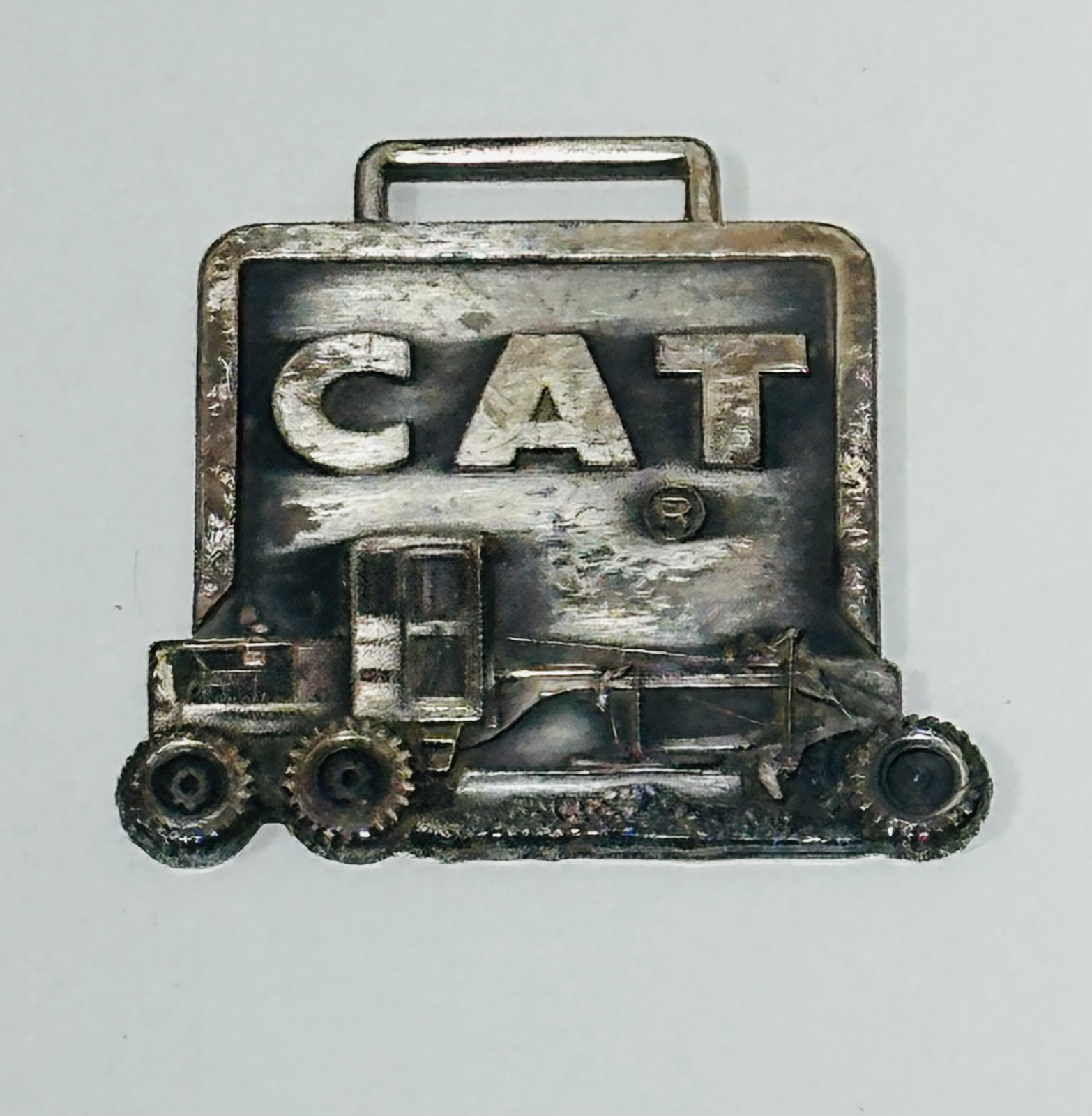 Vintage Caterpillar Watch Fob Cat Grader Keychain Tag Heavy Equipment