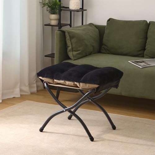 15"(H) Folding Ottoman, Foldable Footrest Stool, Portable Small Foot Black