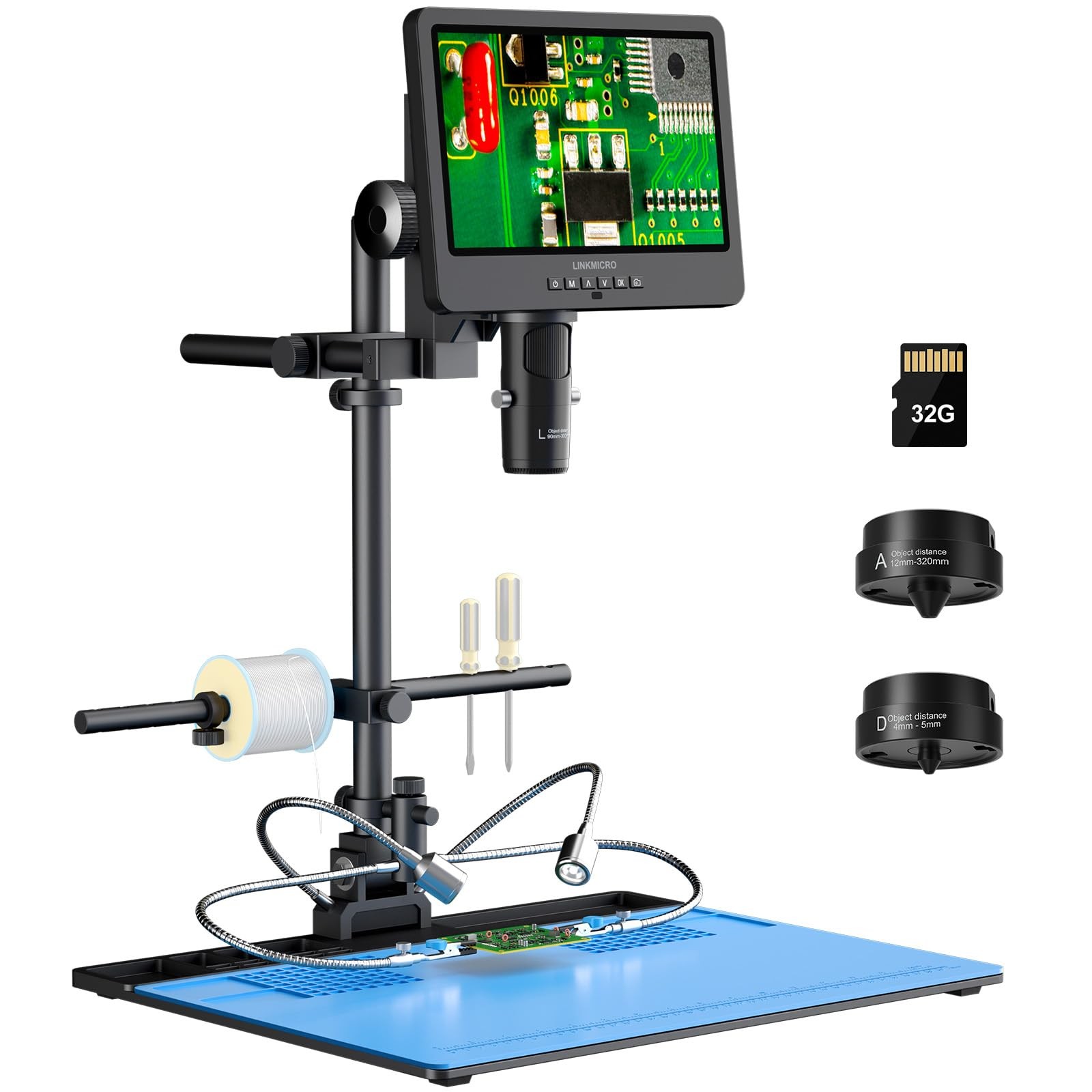 LM249MS Max 3 Lens 10.1" HDMI Digital Microscope 2000X with Soldering Worksta...