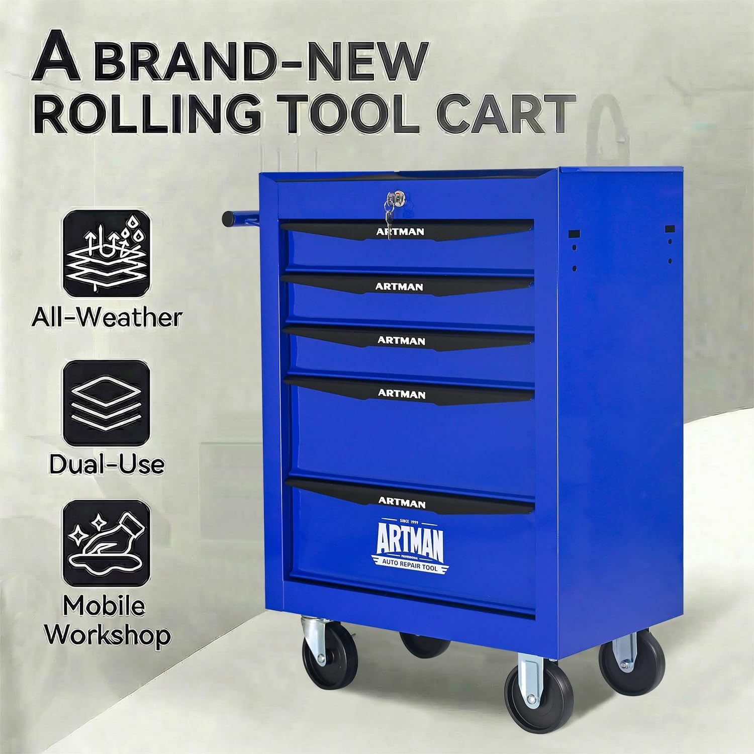 4/5/6/7-Drawer Rolling Tool Chest Storage Cabinet with Lockable Wheels(Blue)