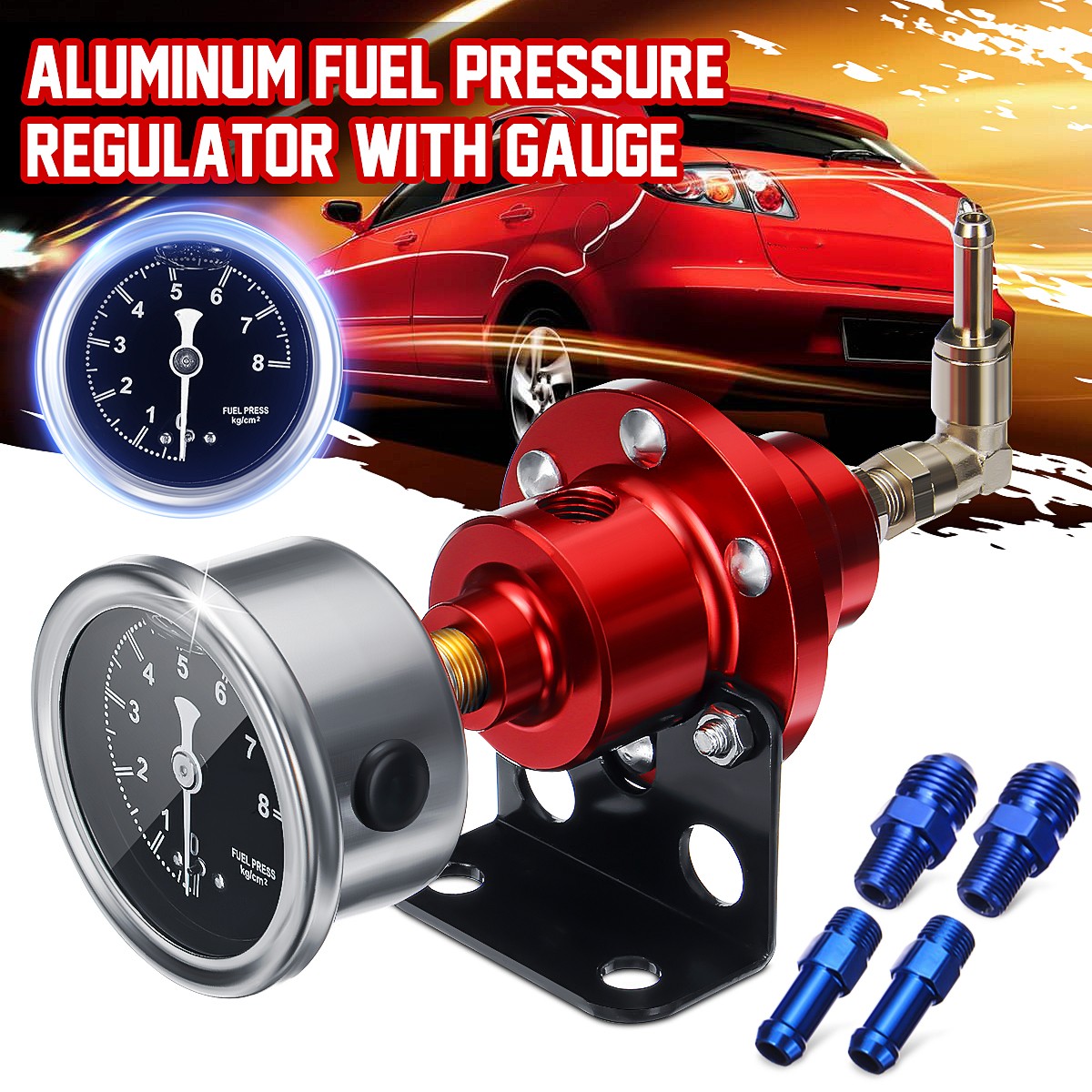 Universal Adjustable Aluminum Fuel Pressure Regulator Gauge Kit 2.0-8.0kgf/cm²