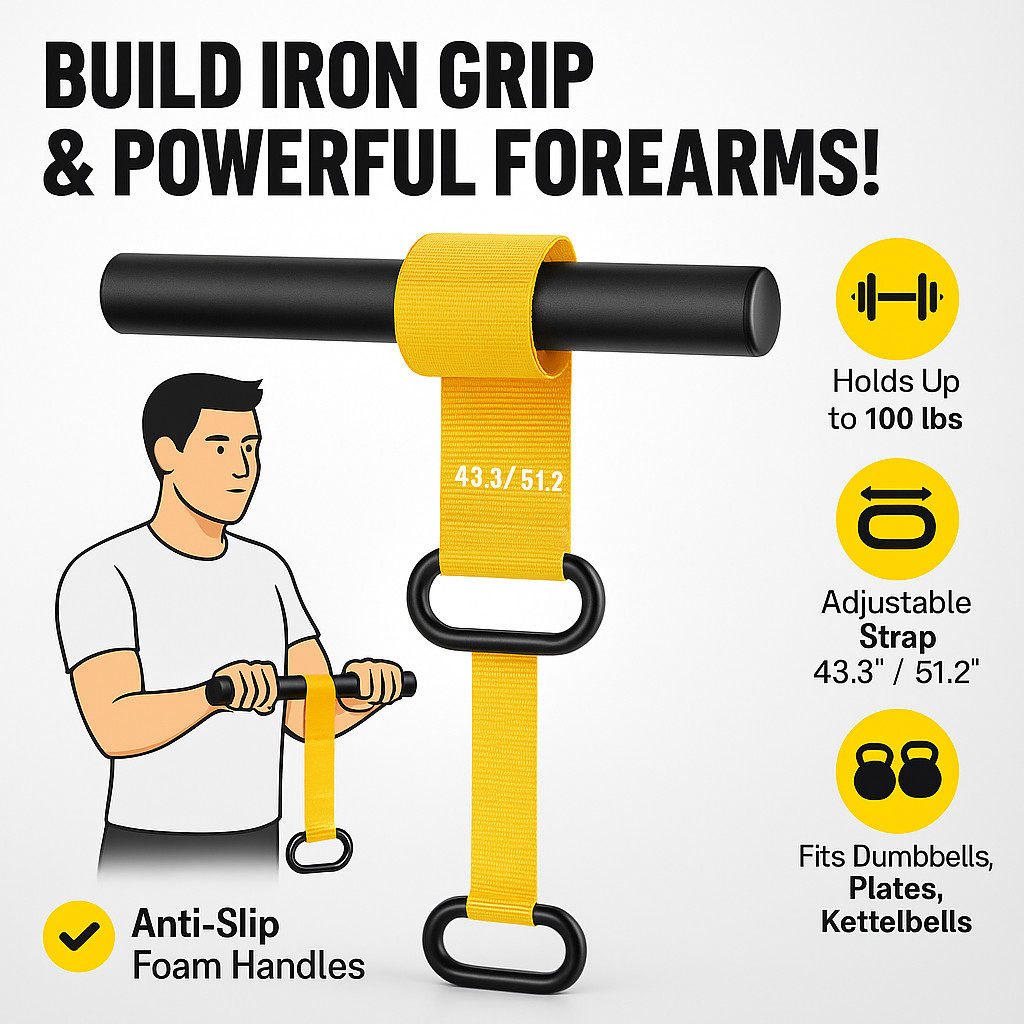 Wrist Roller Forearm Strengthener Grip Trainer Gym Workout Tool Adjustable Strap