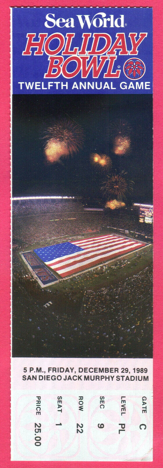1989 HOLIDAY BOWL FOOTBALL TICKET STUB-12/29/89 PENN STATE/BYU