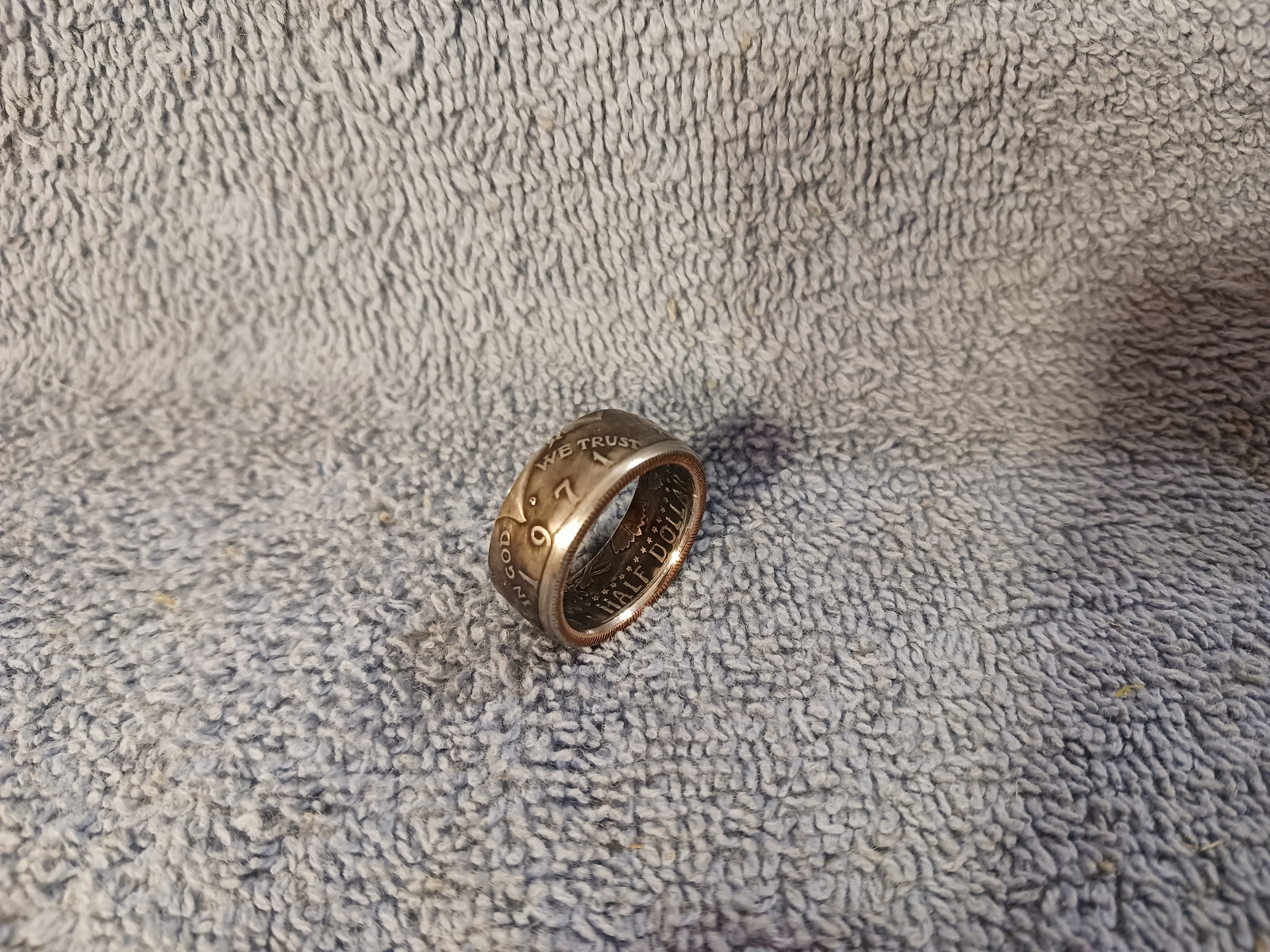 1971 Kennedy Half Dollars  size 9  coin ring  Handmade mixed metals (B)