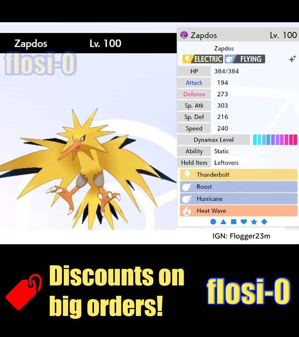 Pokemon Sword and Shield 6IV Shiny Zapdos Hidden Ability
