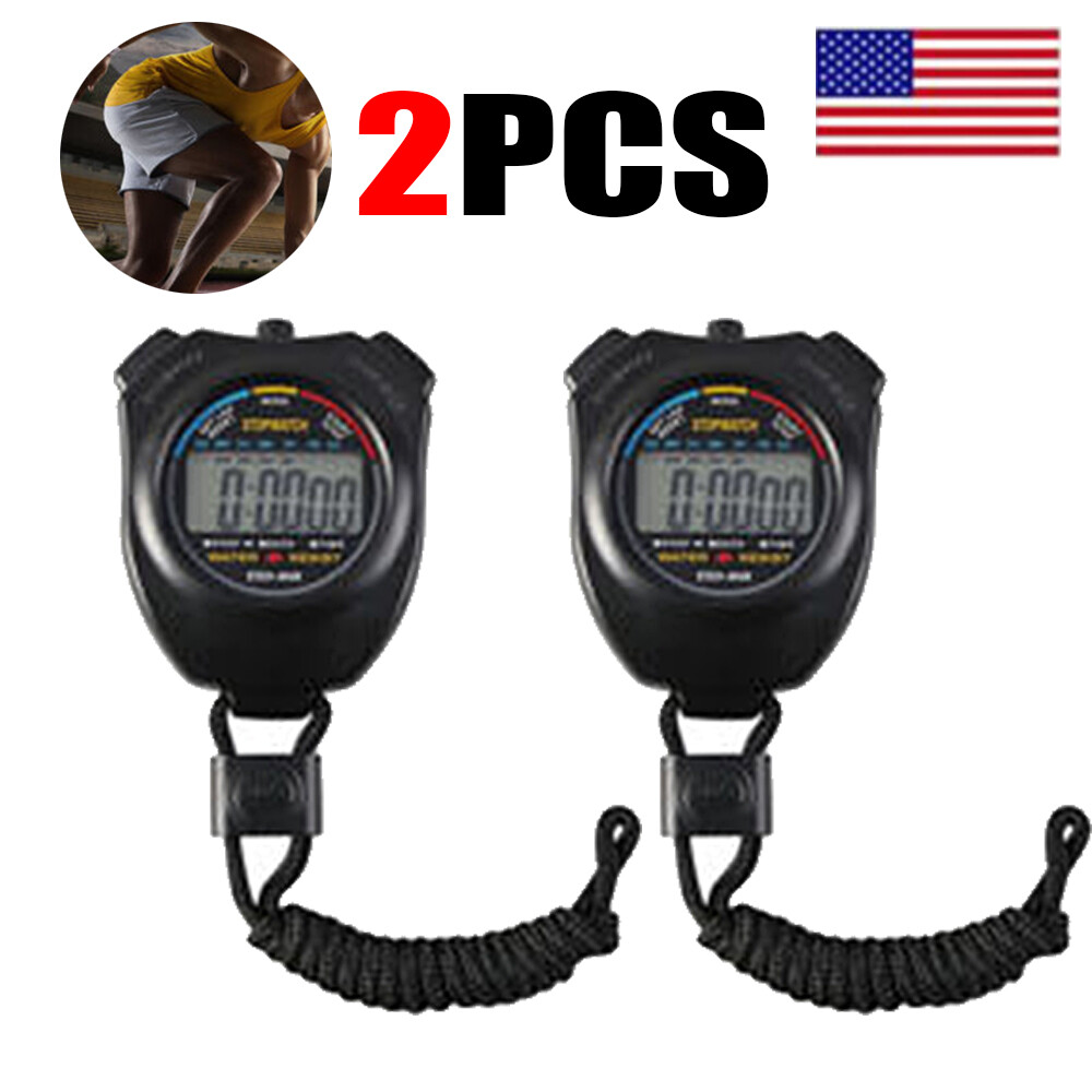2PACK LCD Digital Stopwatch Sports Counter Chronograph Date Timer Watch Set