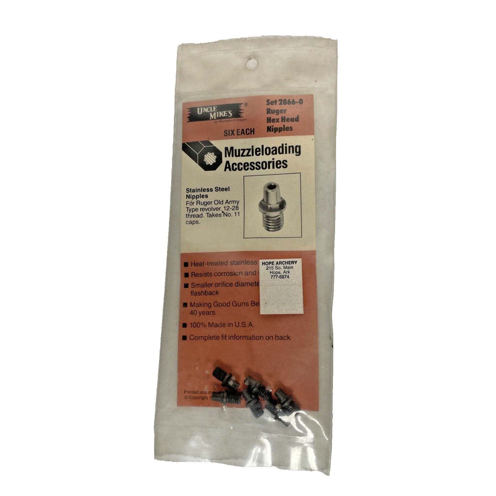 Uncle Mike's 2866-0 Black Powder Ruger Hex Head Nipples Pack of 6