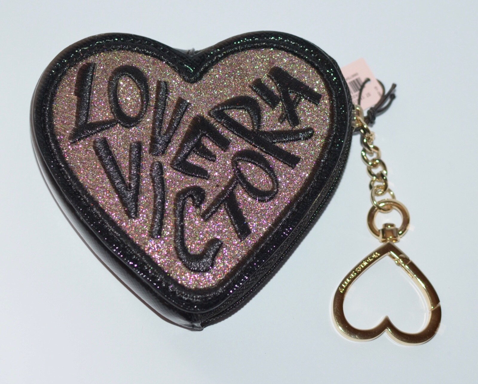 VICTORIA'S SECRET LOVE VICTORIA BLACK HEART COIN CASE KEYCHAIN CLIP BAG CHARM