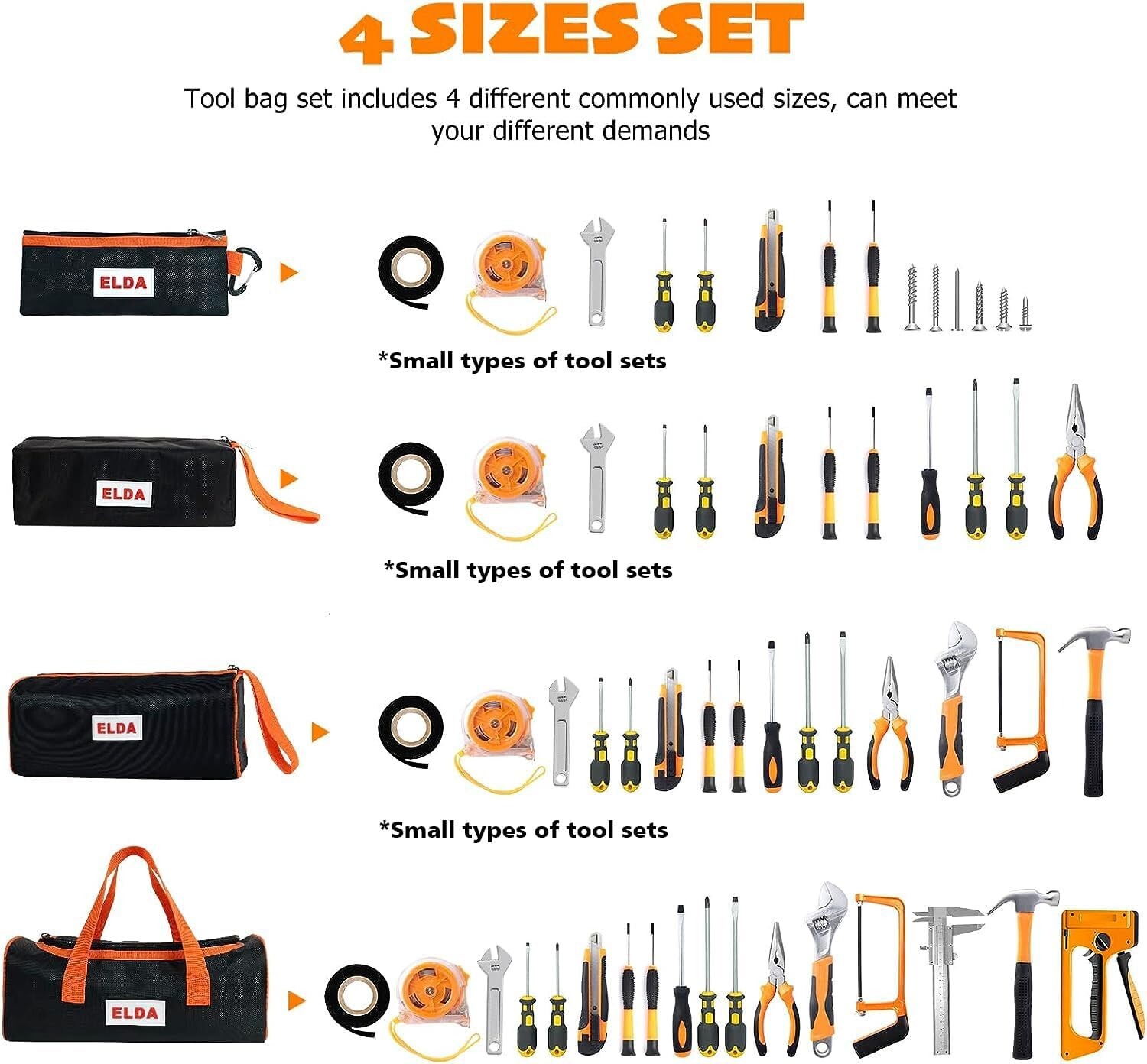 ELDA 4 Pack Tool Bag for Men w/Hard Bottom Waterproof Tote Large Capacity Pouch