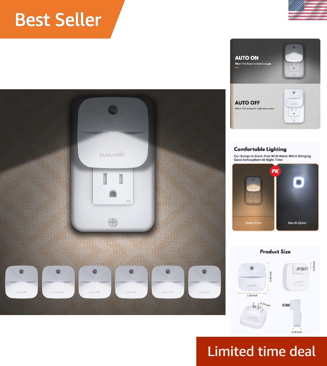 Modern LED Night Light Set with Sensor for Bedrooms and Bathrooms - 6 Pack