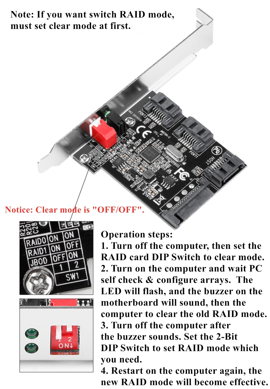 Dual Channel Hard Disk Accelerator Card 2-Port SATA 2.0 HW RAID With PCI Bracket