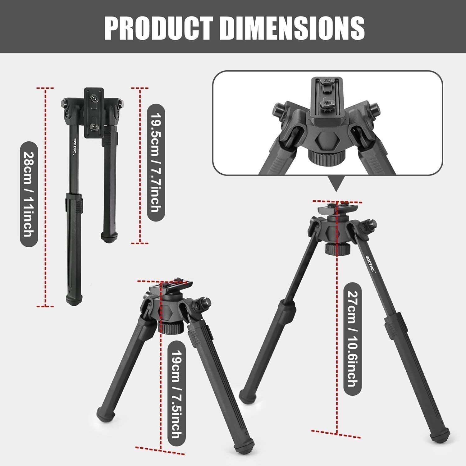 Tactical Rifle Bipod For M-lok Rail Mount 7.6" - 10.6" Adjustable Hunting Bipod