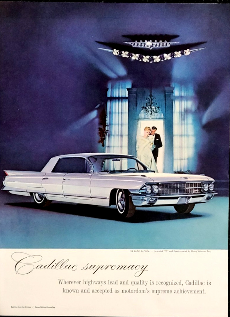 Cadillac Sedan de Ville Original 1962 Vintage Print Ad Wall Art