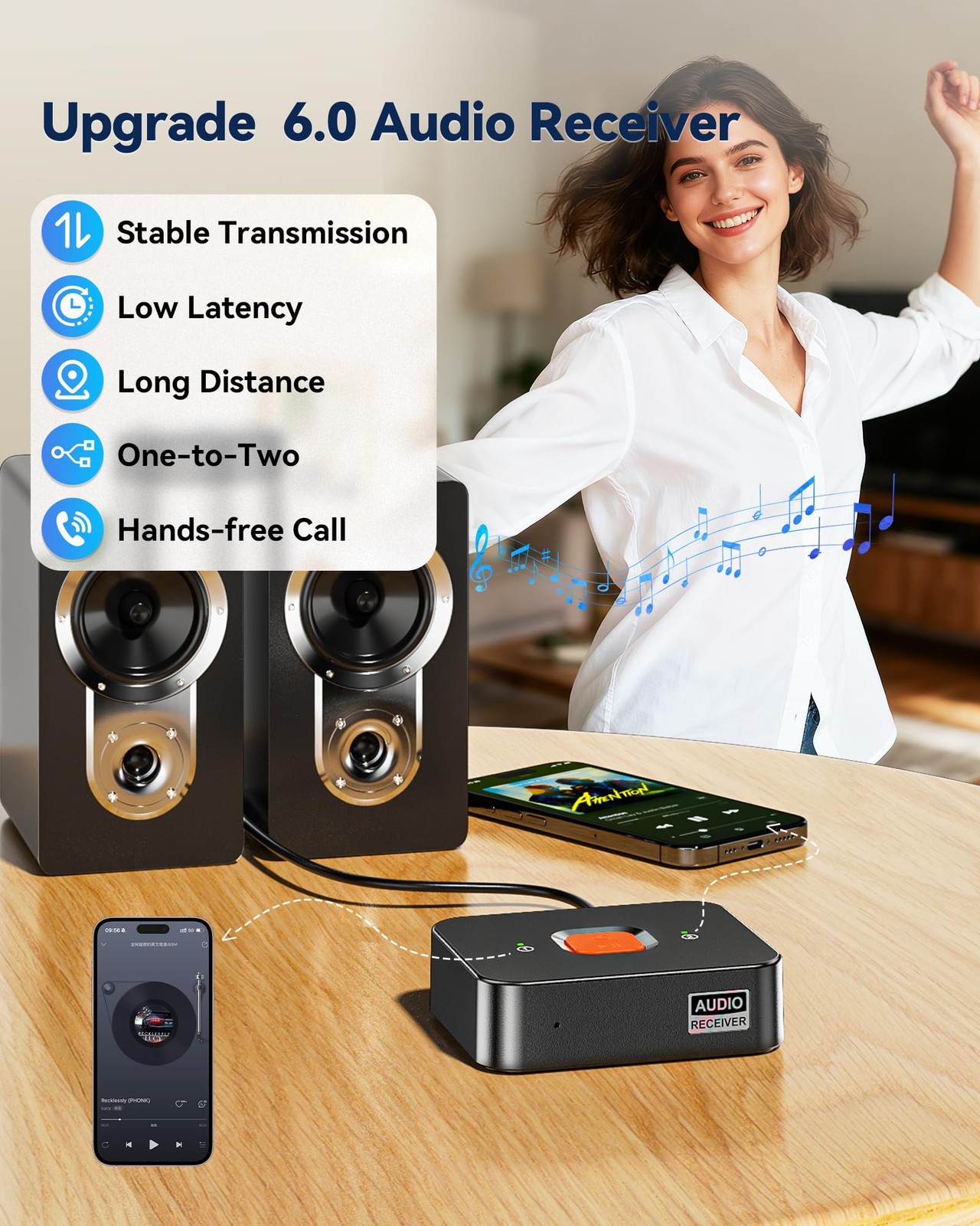 MiiTeeks 6.0 Bluetooth to RCA Adapter for Stereo Receiver-Long Range Low...