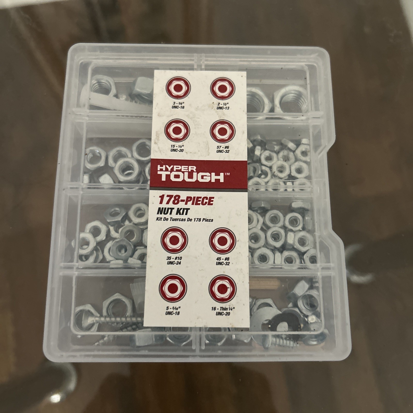 Hyper Tough 178 Piece Nut Assortment Kit SAE UNC Zinc Plated w Case