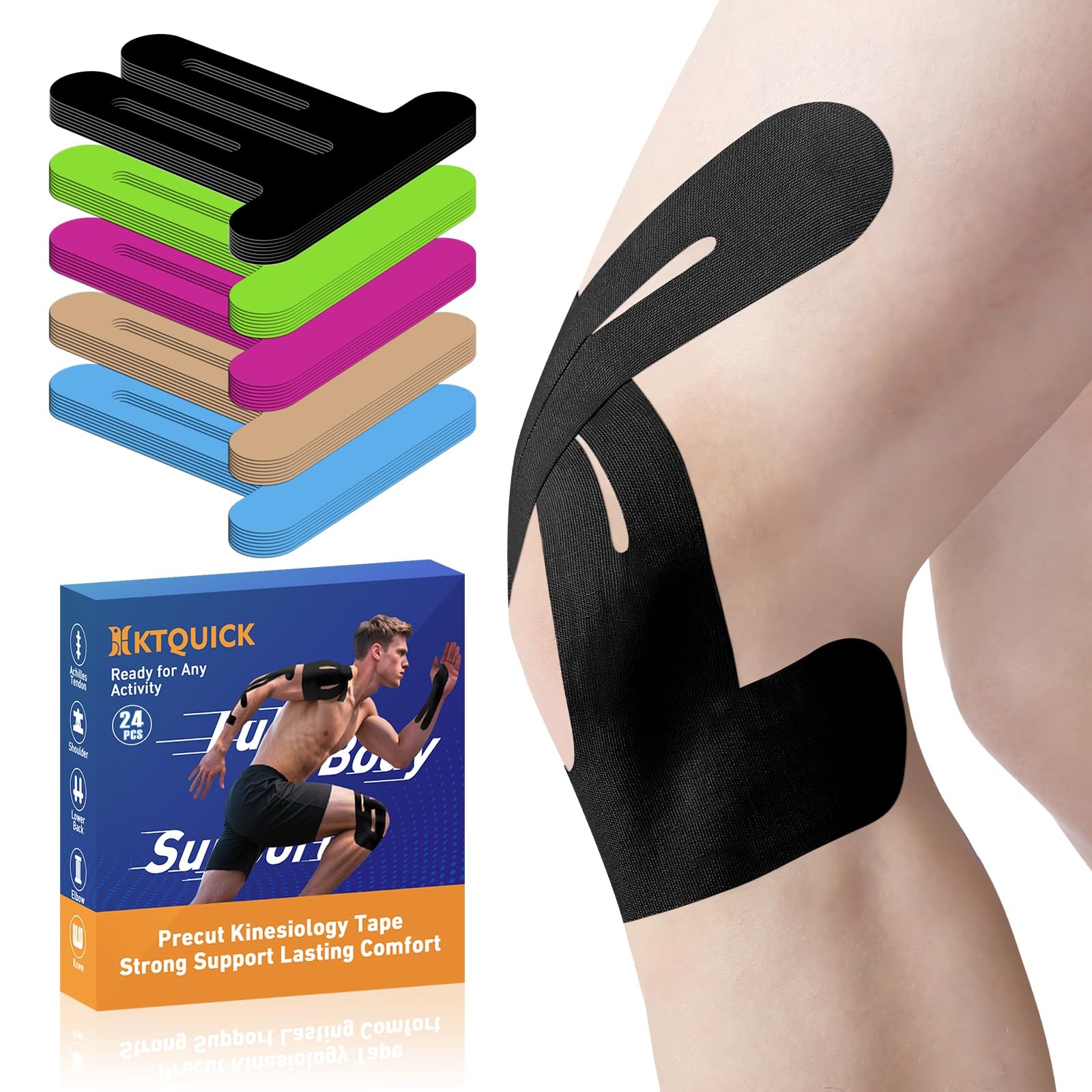 PreCut Kinesiology Tape for Knees, 24 PCS Waterproof Knee Tape for Knee Pain ...