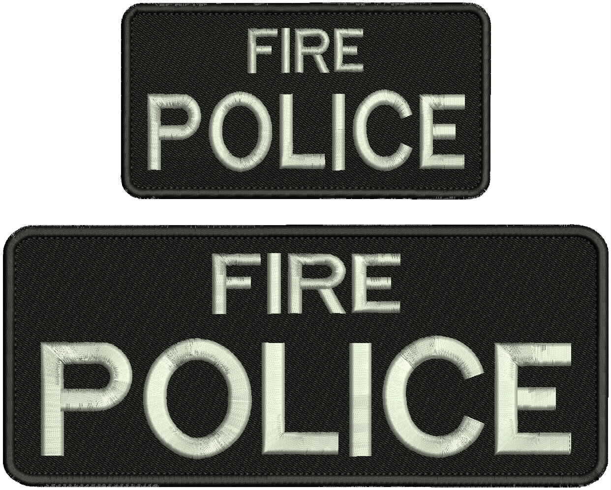 Fire Police embroidery patches 4x10 and 2X5  hook  WHITE ON BLACK