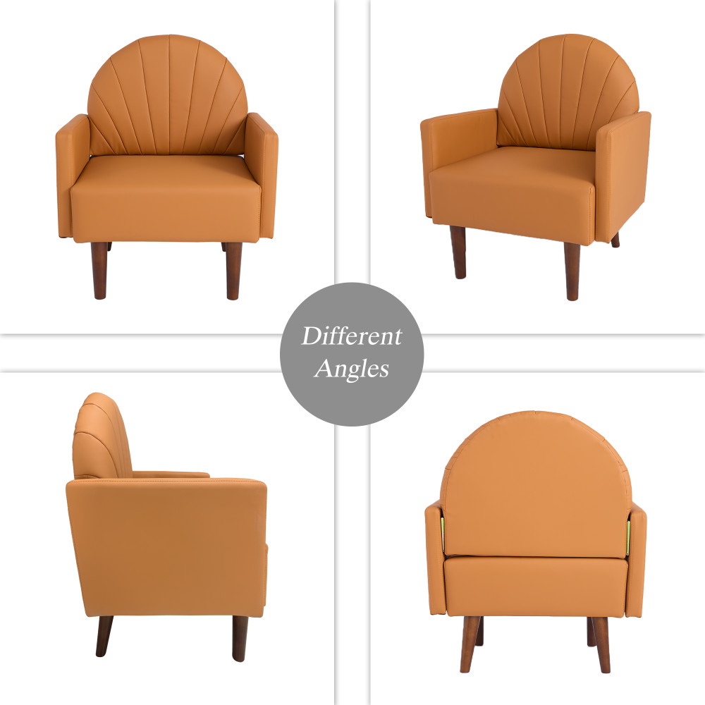Orange PU Leather Accent Armchair with Plush Pillow & Wood Legs