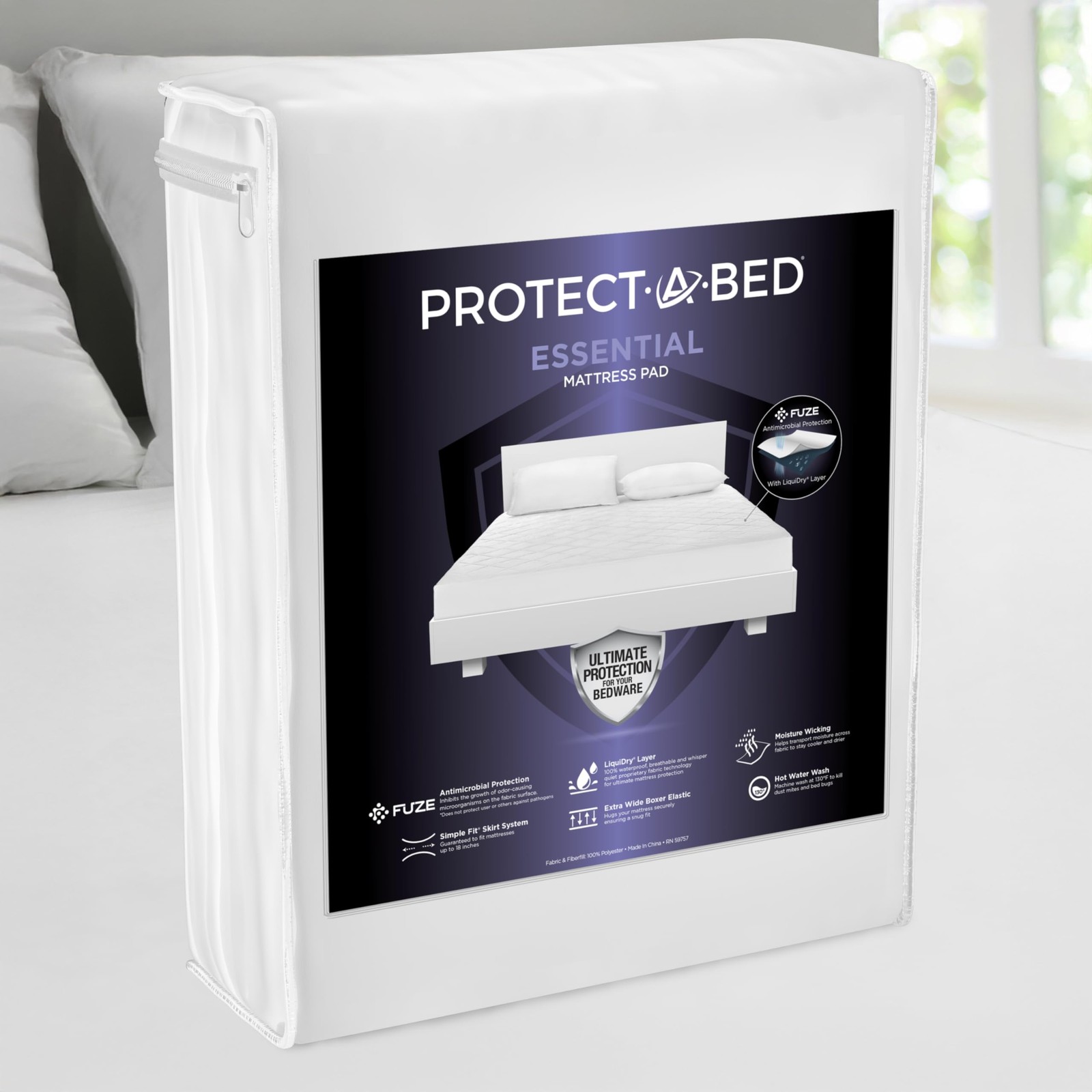 Protect-A-Bed Essential Mattress Pad Queen, 100% Waterproof, White