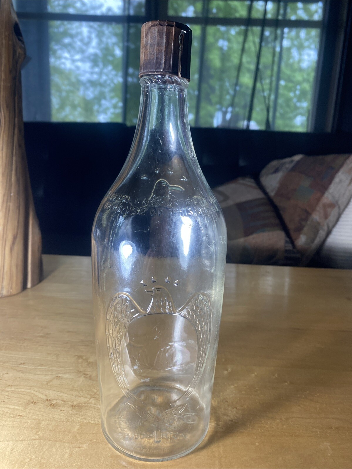 Vintage 1942 Calvert Whiskey Full Quart Embossed Eagles Bottle