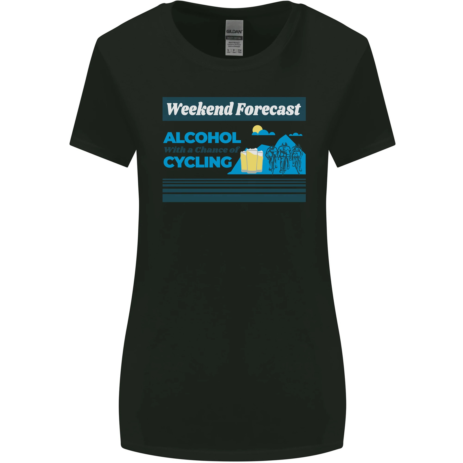 Cycling Weekend Forecast Funny Beer Alcohol Womens Wider Cut T-Shirt