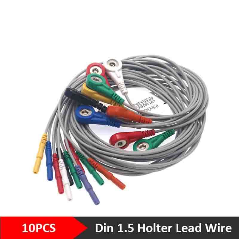 Din 1.5mm 10-lead snap Type ECG/EKG TPU Cable With Leadwire For Patient Monitor