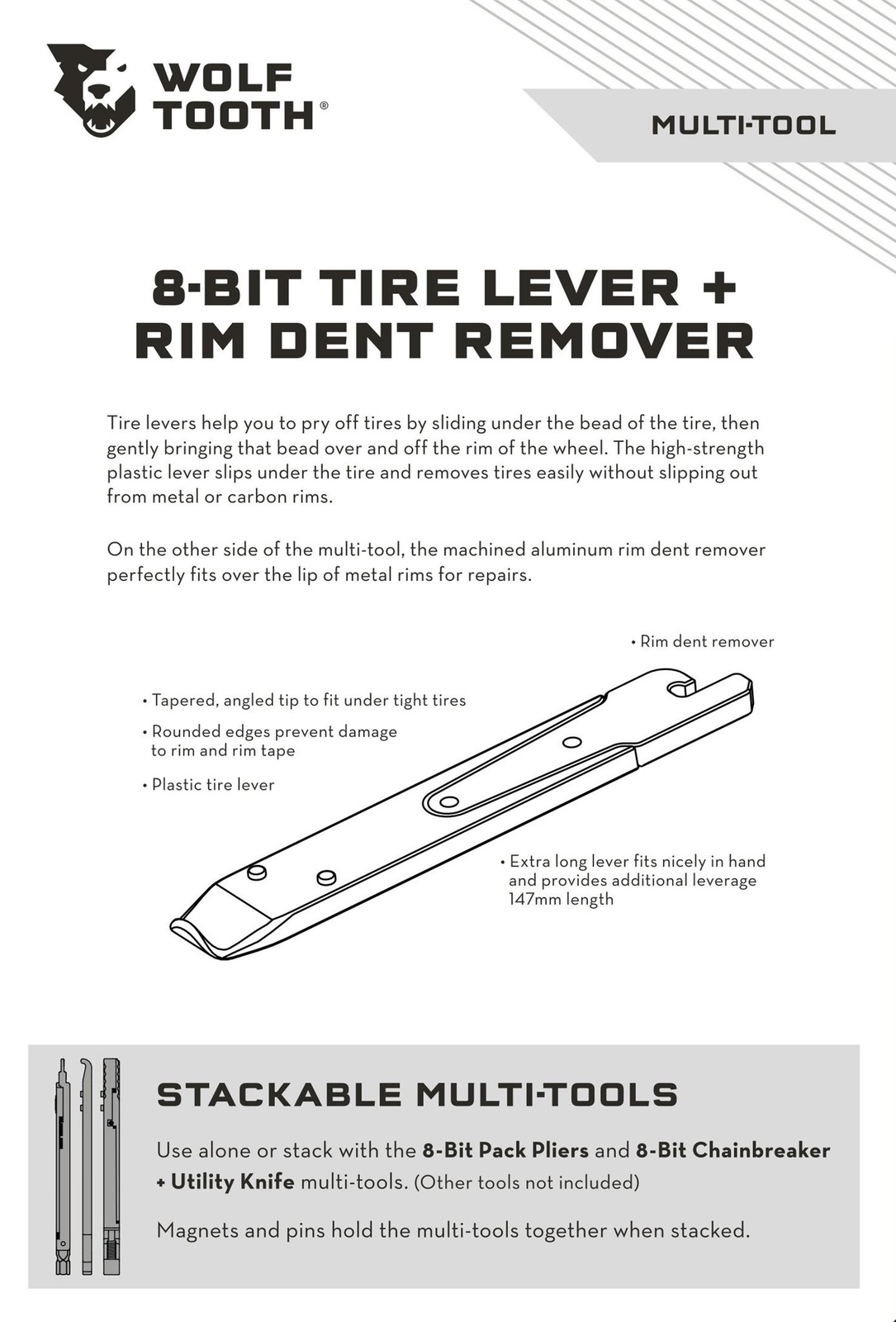 Wolf Tooth 8-Bit Tire Lever + Rim Dent Remover Multi-Tool