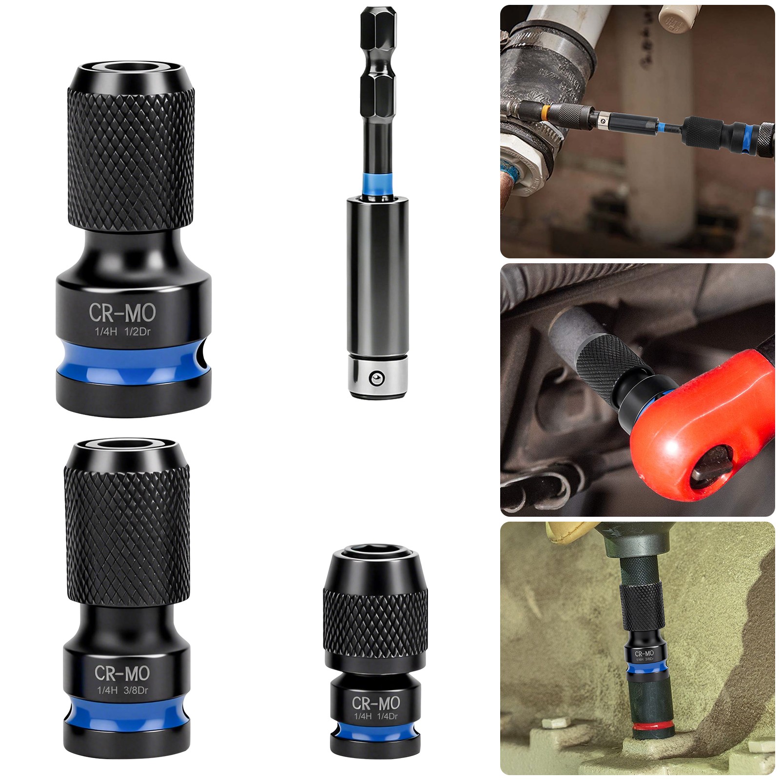 4x Air Impact Socket Adapter Set 1/4 3/8 1/2" to 1/4" Hex Drive Ratchet Reducer