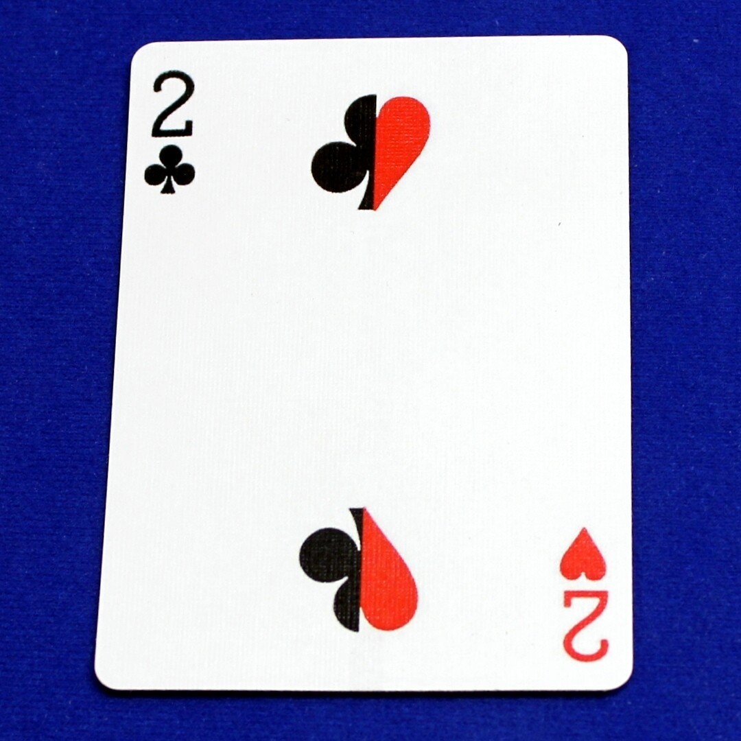 2 of Clubs / 2 of Hearts - Half Vertical, Bicycle Printed Gaff Card, Blue