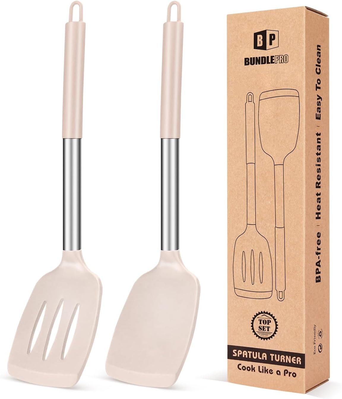 Pack of 2 Silicone Solid Turner, Non Stick Slotted Kitchen Spatulas, High Heat