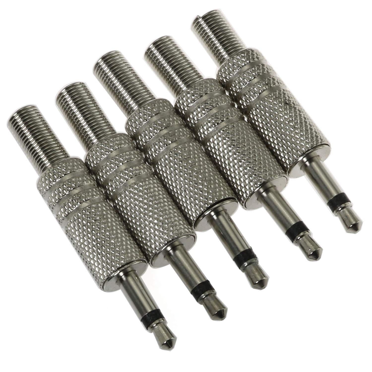 E-outstanding 3.5mm Mono Plug 5PCS 1/8 Inch TS Mini Stereo Metal silver