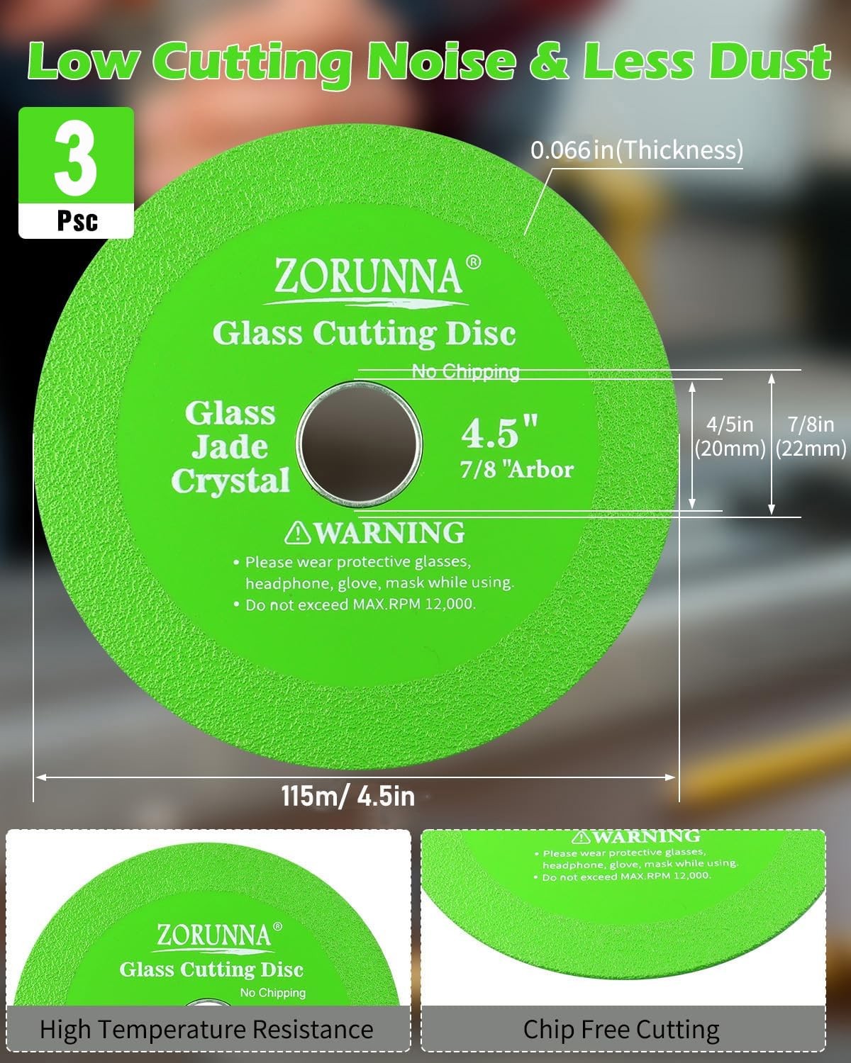Glass Cutting Disc for 4-1/2" Angle Grinder, 3 Pack Cutter 4.5, Green