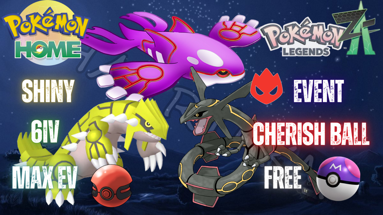 ✨COMBO 3 SHINY ALPHA GROUDON, RAYQUAZA, KYOGRE✨MAX 6IV EV⭐POKEMON LEGENDS ZA