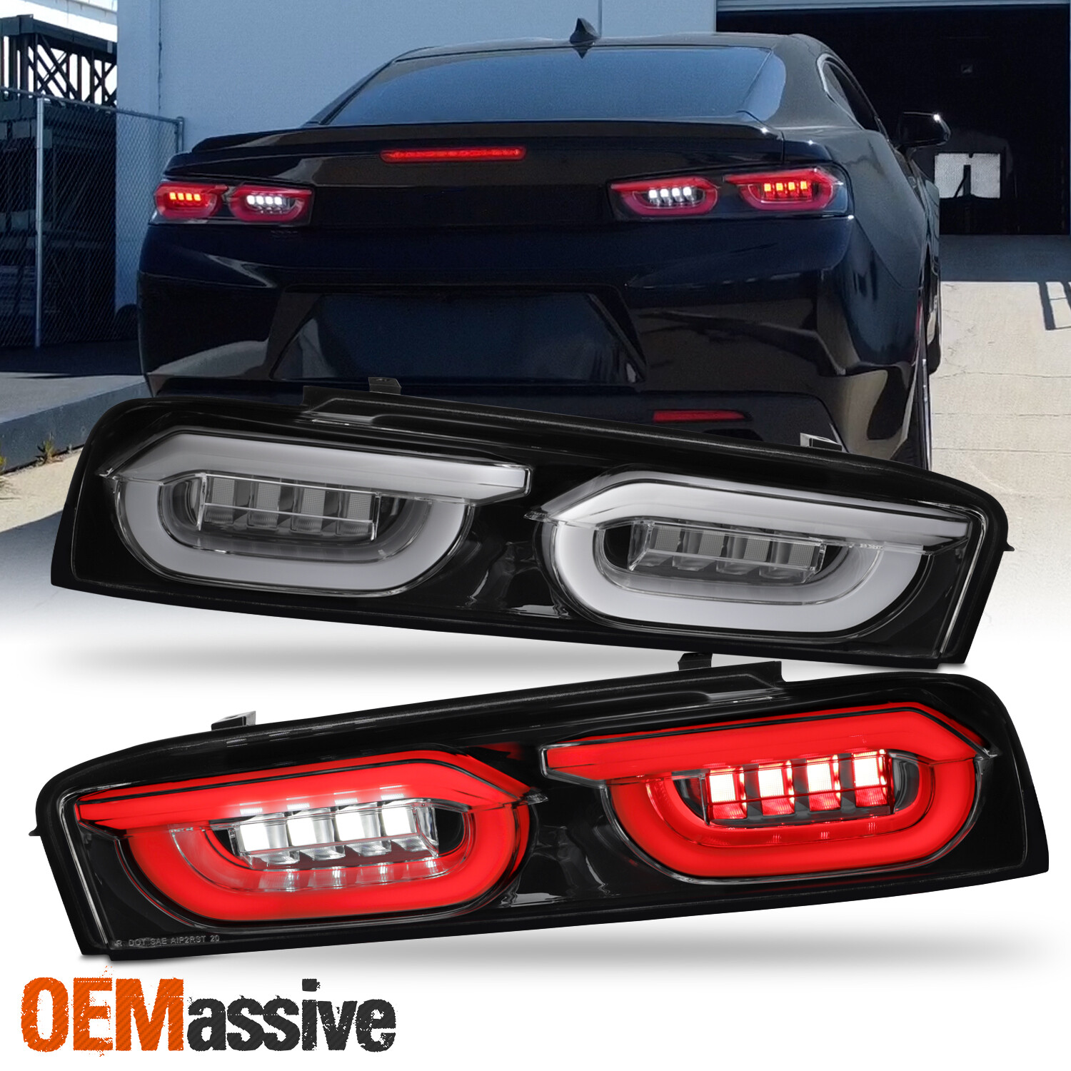 For 2016-2018 Chevy Camaro LED Tube Black Clear Tail Lights Pair w/Welcome Lamp