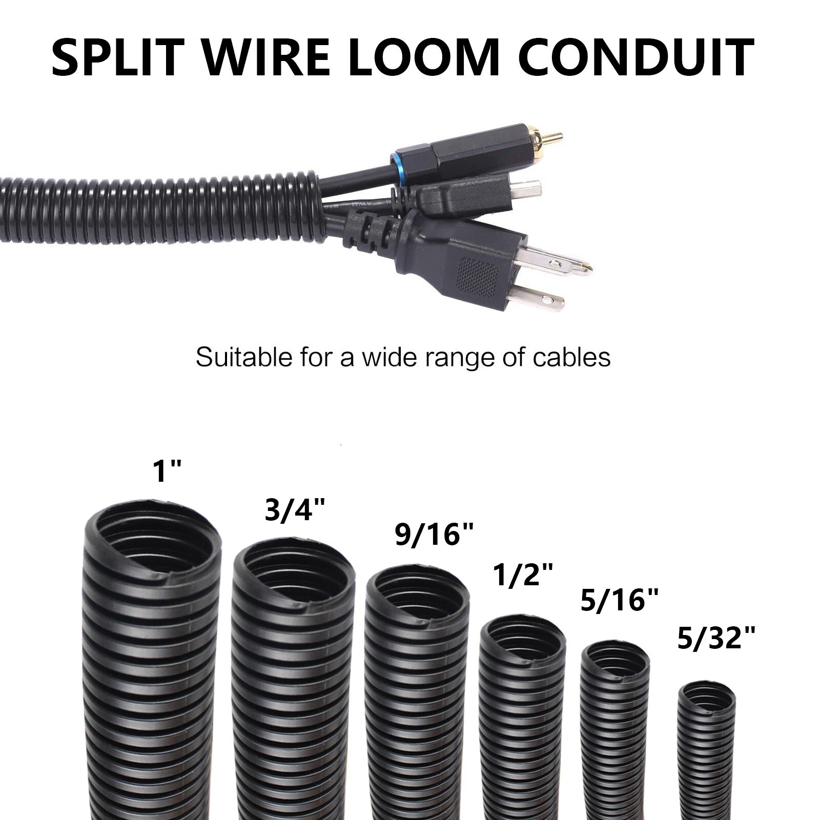 Split Sleeve Wire Loom Cable Harness Protector Conduit Corrugated Tube Lot