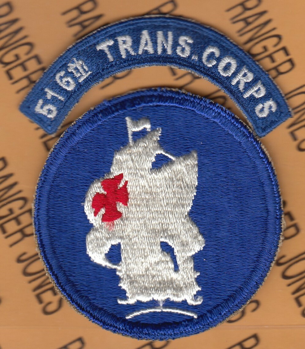 516th Transportation Corps w/ Caribbean 3.25" tab patch set c/e