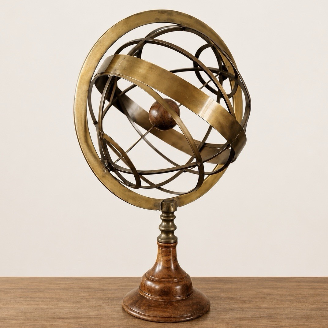 Large VTG  Brass Wood Armillary Sphere Globe 20” Celestial Sculpture Library