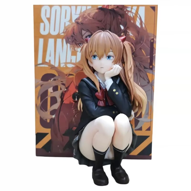 10cm Asuka Series Academic-Style Squatting Action Figure Desktop Ornament Model