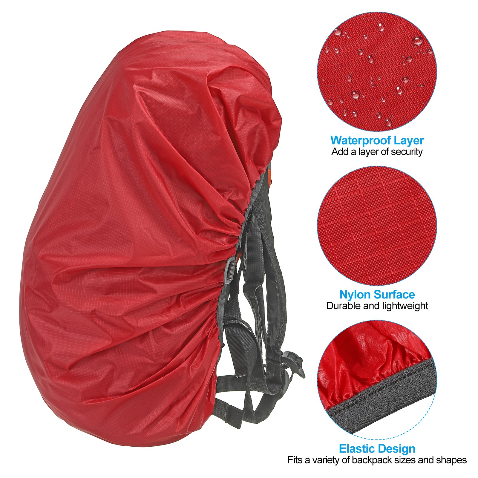 15-25L Backpack Rain Cover with Drawstring Bag, S, Red Checkered