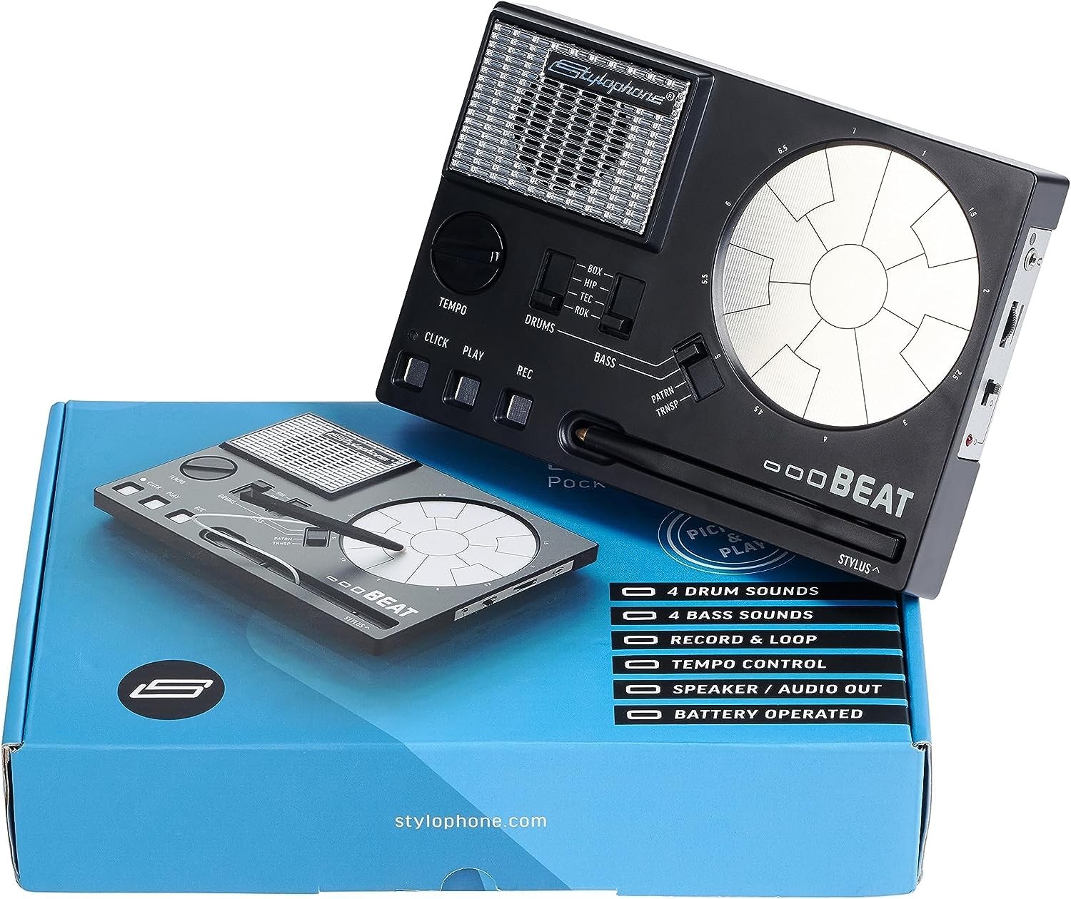 Compact Stylus Drum Machine: 4 Drum Kits & Bass Sounds, Beat & Loop Maker