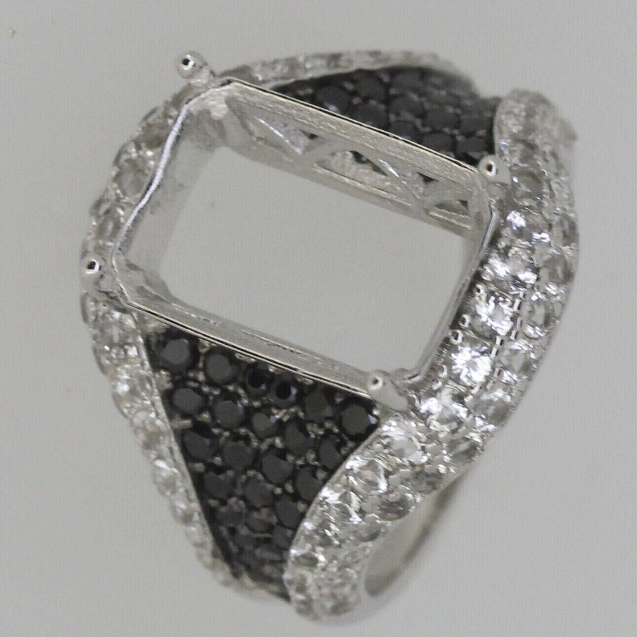 Sterling Silver Semi Mount Ring Setting OCT 14x10mm Black Spinel White Topaz