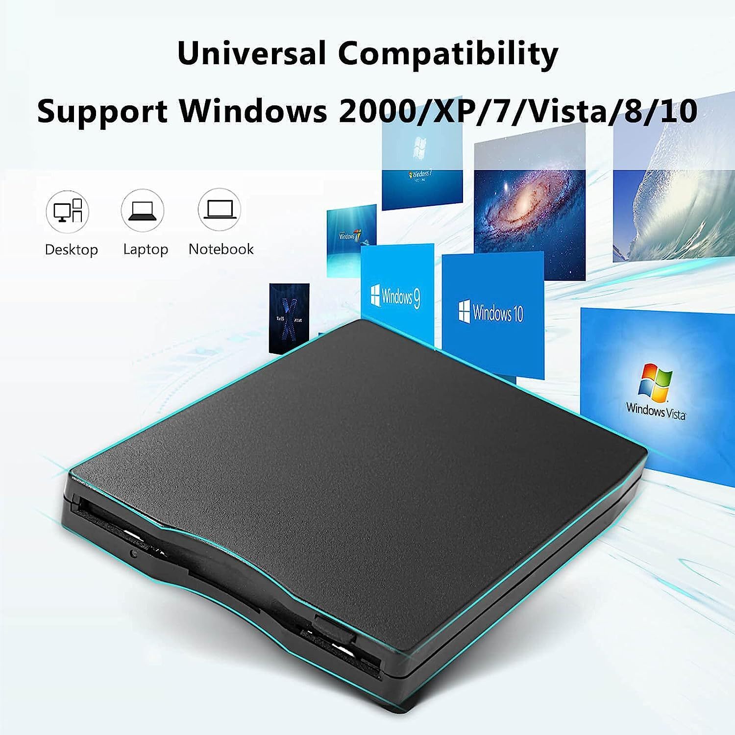 USB 2.0 3.5 inch Portable External Floppy Disk Drive 1.44Mb Reader FDD PC Laptop