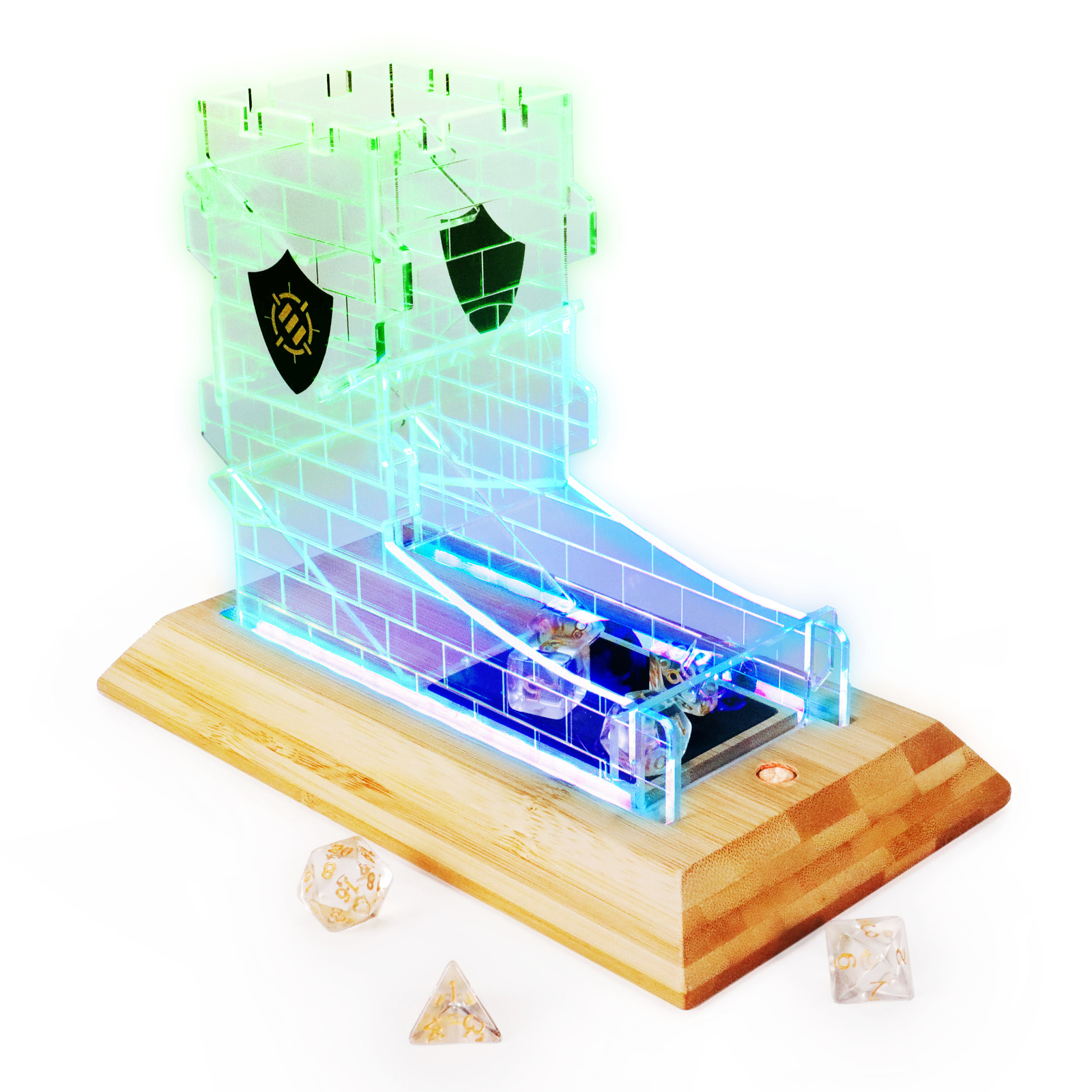 LED Dice Tower with 7pc Dice Set for RPG Games - 7pc Dice Set, LED Dice Roller