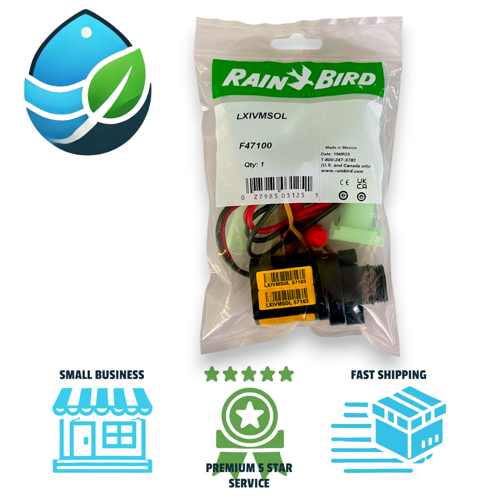 Rain Bird F47100 LXIVMSOL 2-Wire IVM Solenoid Replacement Irrigation Valve
