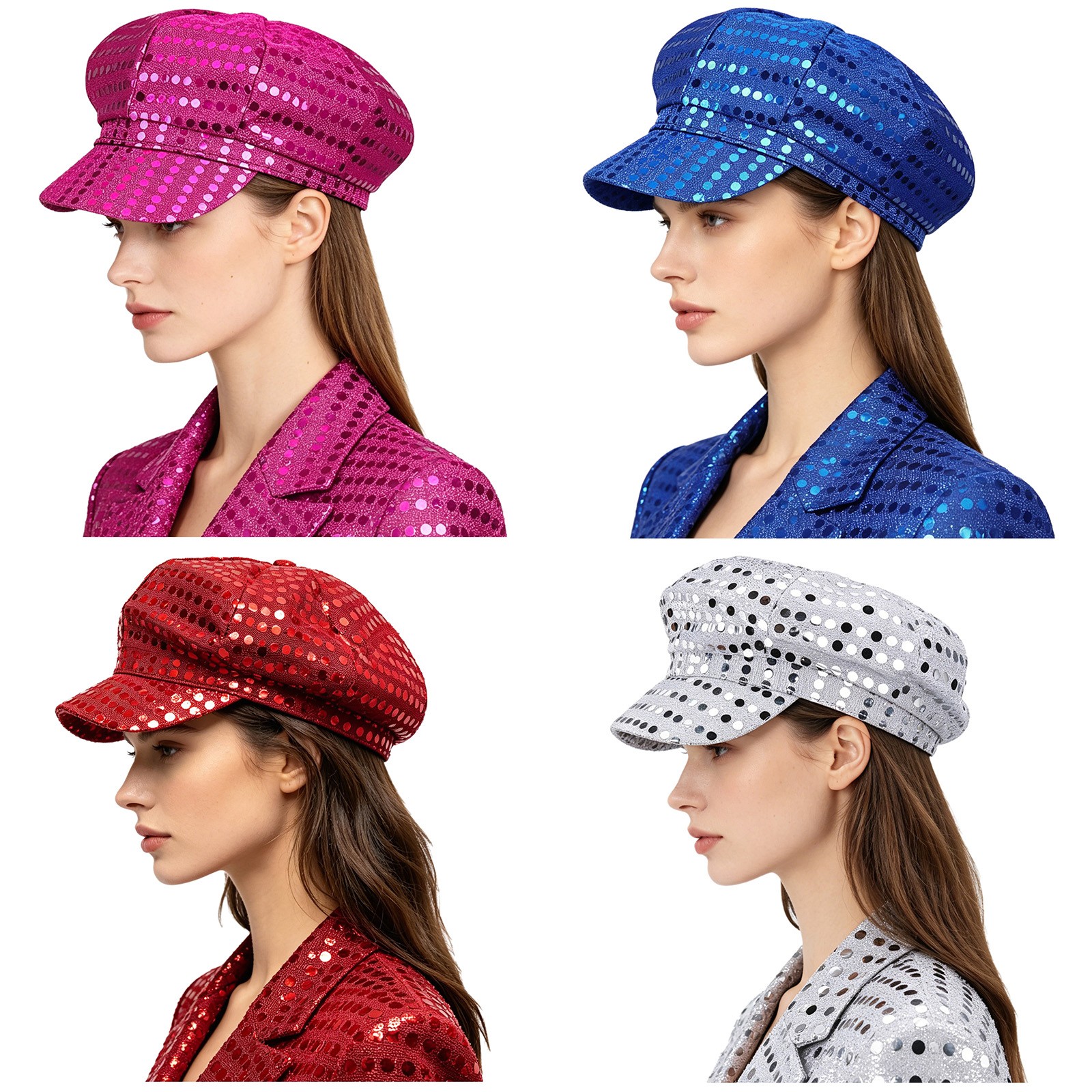 Adults Sequin Hat Convenient Party Hats Glitter Bling Cap Stage Show Beret Cap