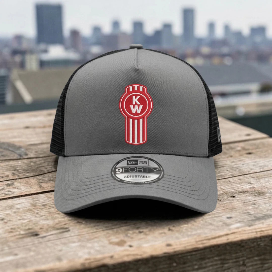 Kenworth Embroidered Logo Trucker Hat Gray Black Mesh Adjustable Cap