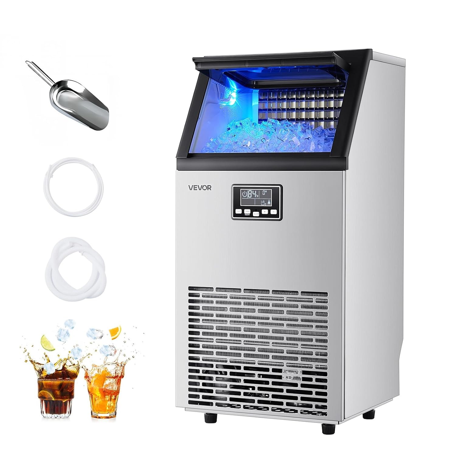 VEVOR Commercial 100 Lbs/24h Ice Maker Machine 45 Cubes 28Lbs Storage Capacity