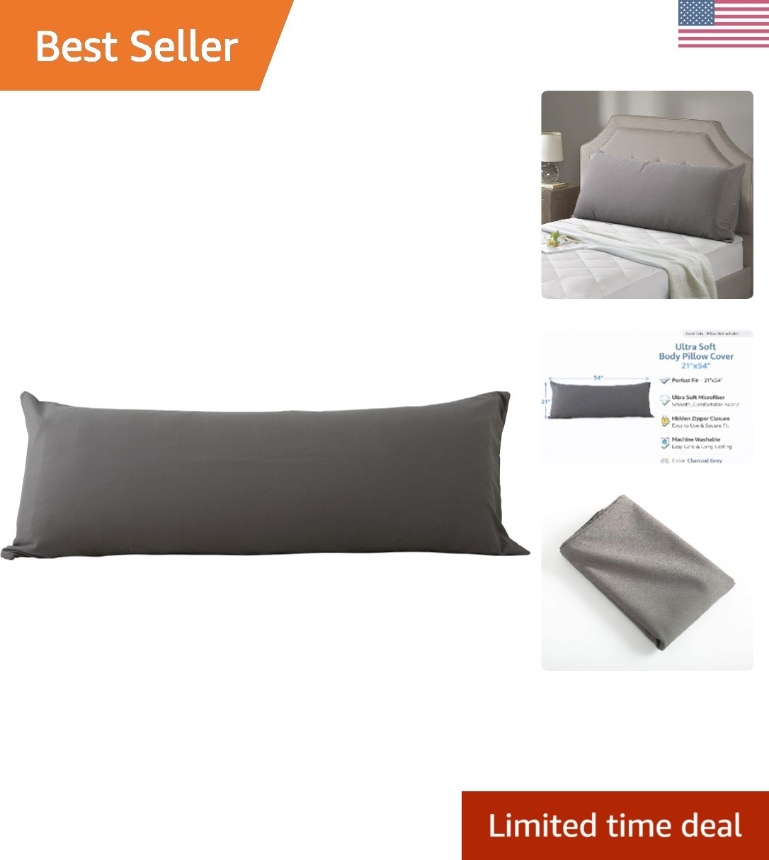 Sleek 21"x54" Body Pillow Cover - Soft Microfiber with Hidden Zipper Closure