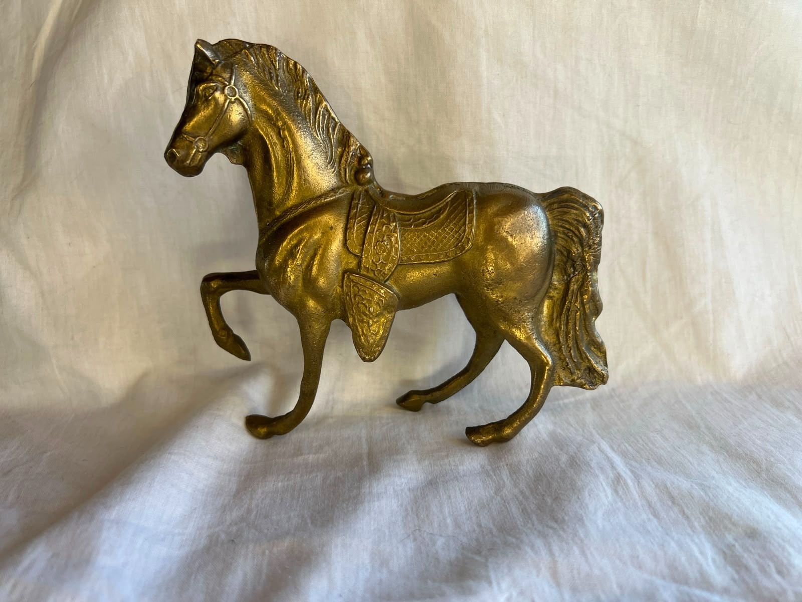 ​Vintage Solid Brass Horse Statue - From Gulf War Era Kuwait - Unique Historical