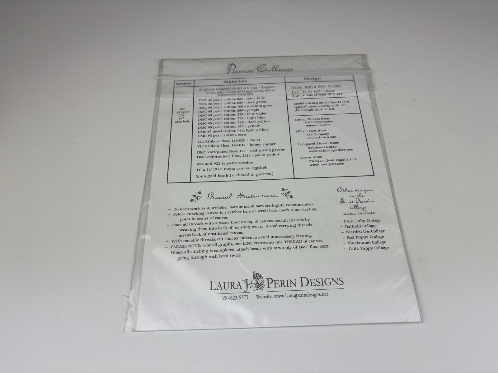 Laura J Perin Design Garden Collection Pansy Collage Needlepoint Pattern 2S